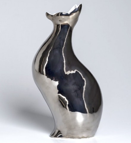 Cat Vase Platinum 37 cm
