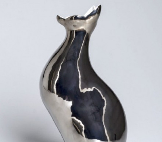 Cat Vase Platinum 37 cm