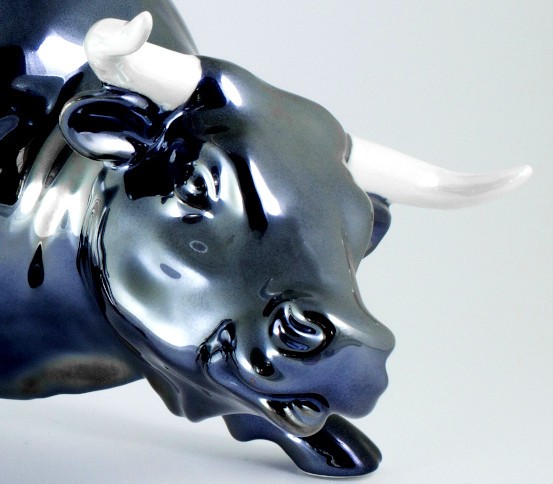 Metal effect Bull with white horns